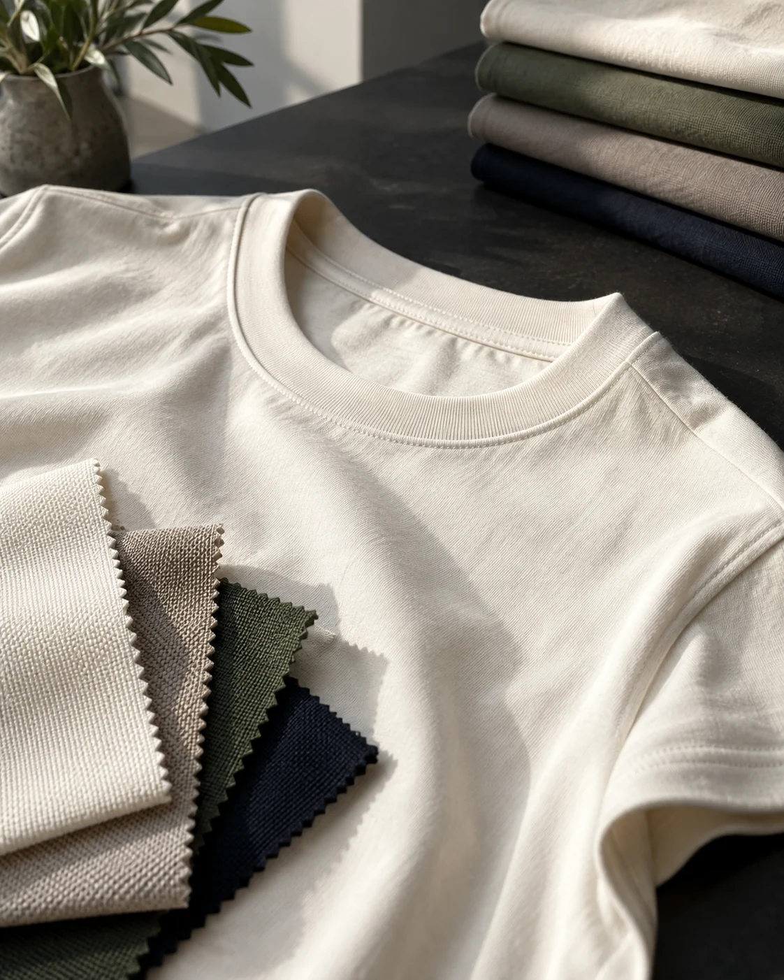 Cotton jersey neckline and textile swatches