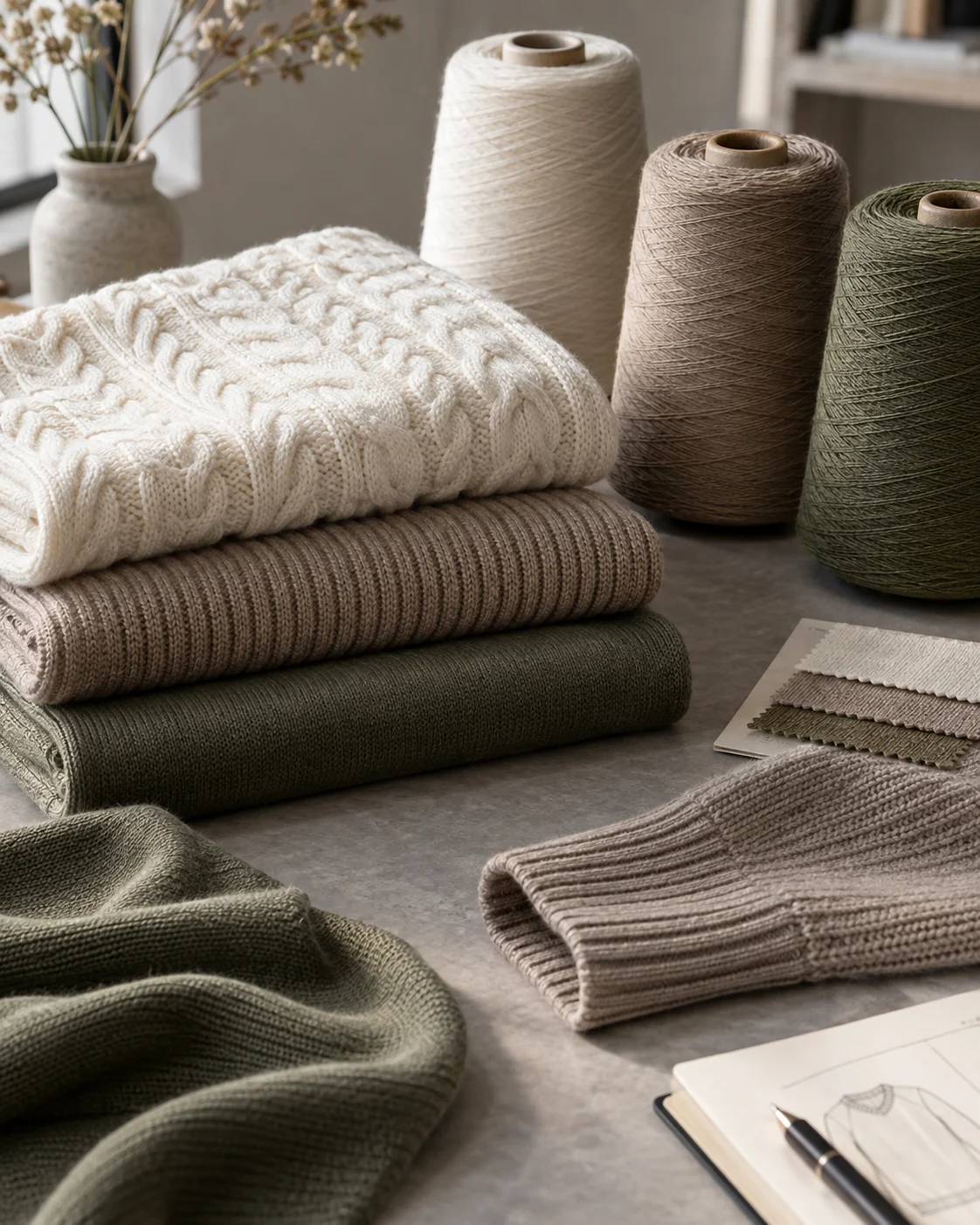 Knitted textures, yarn cones and sweater details